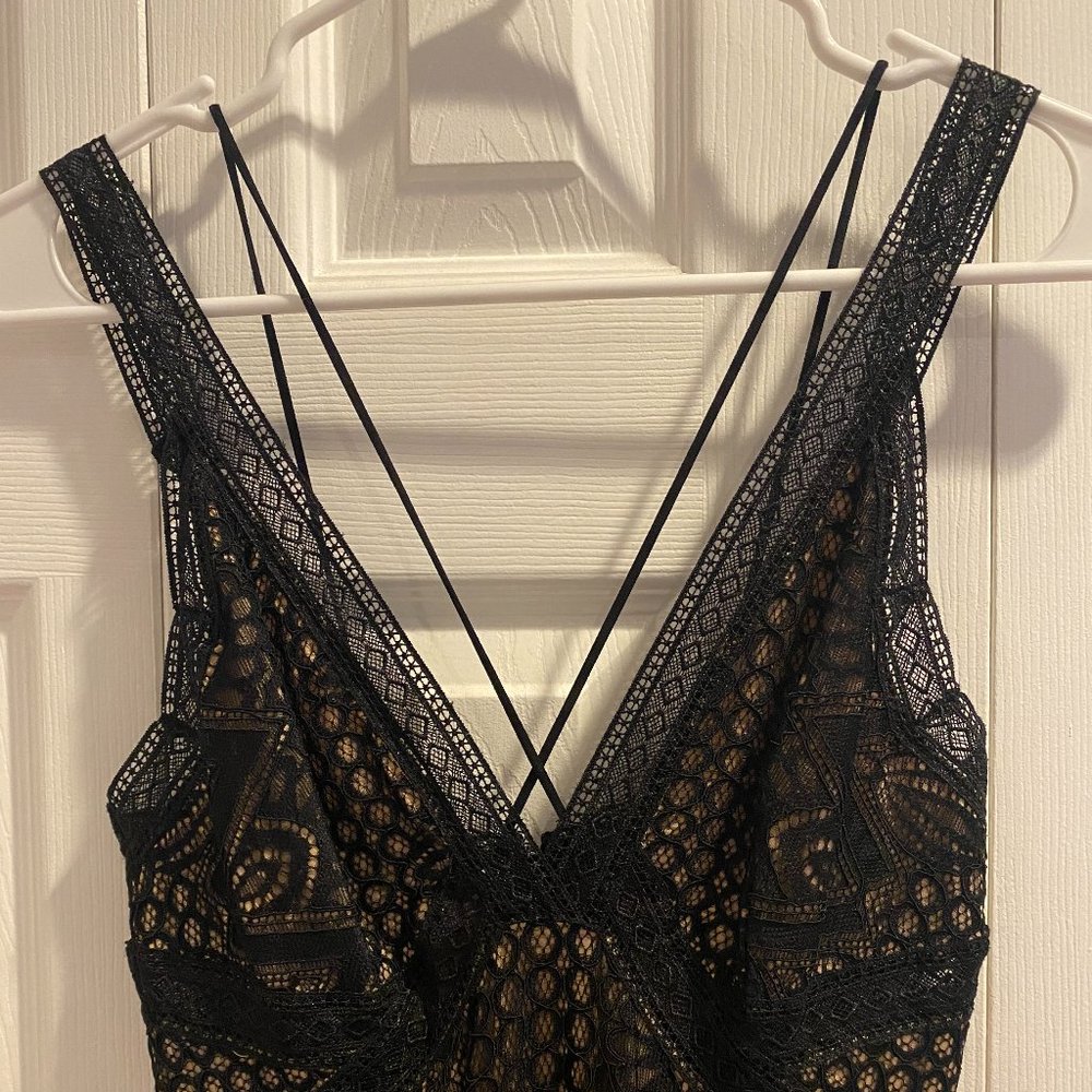 Guess Black Lace Maxi Dress with Nude Underlay